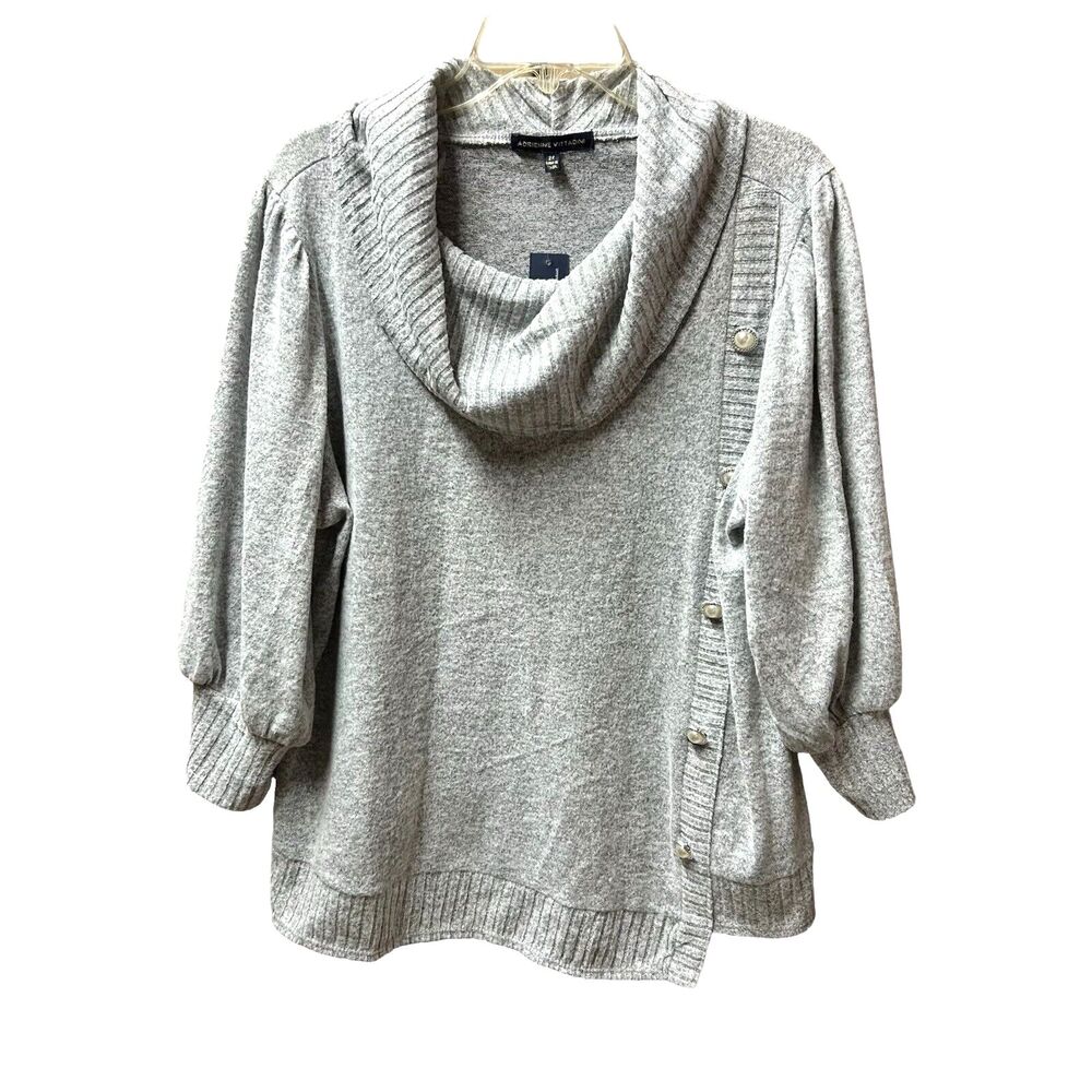 NEW Adrienne Vittadini Gray Sweater Top Pearl Accent Buttons 3/4 Sleeve -Size 2X